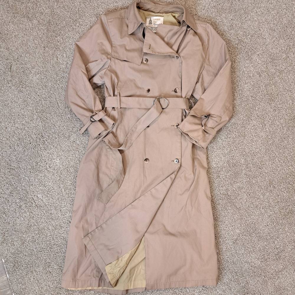 London Fog Vintage Full Length Khaki Trench Coat Medium